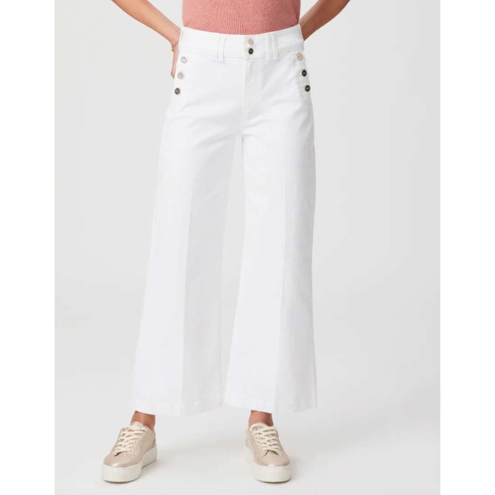 Paige Aubrey Wide-Leg Double Button Pants White Ankle Size 28